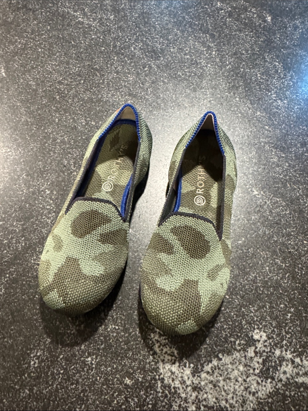 Rothy's Youth Loafers in Camouflage Knit Olive Green Size 1Y